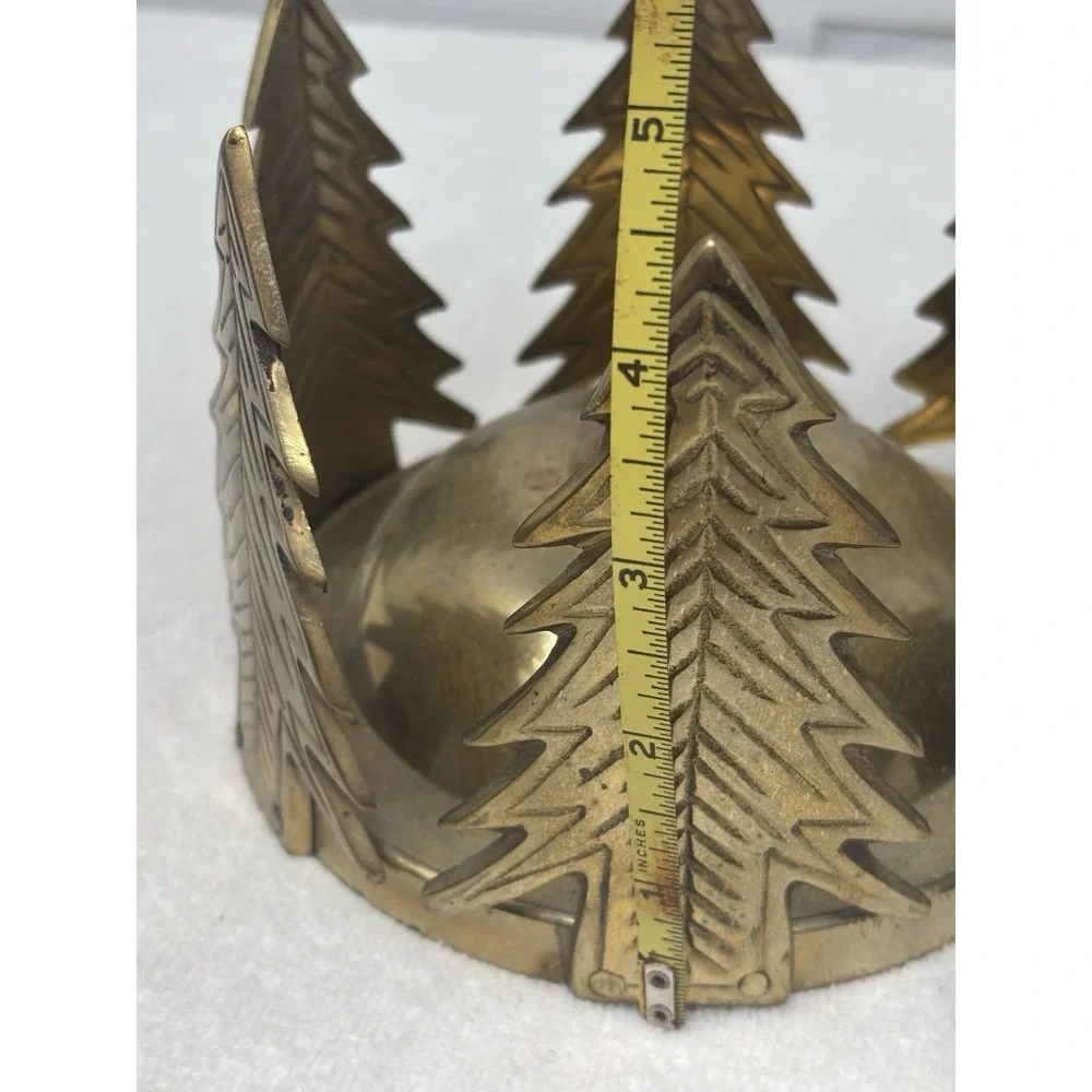 Vtg Round Brass Candle‎ Holder Pine Trees Hand Made India 6